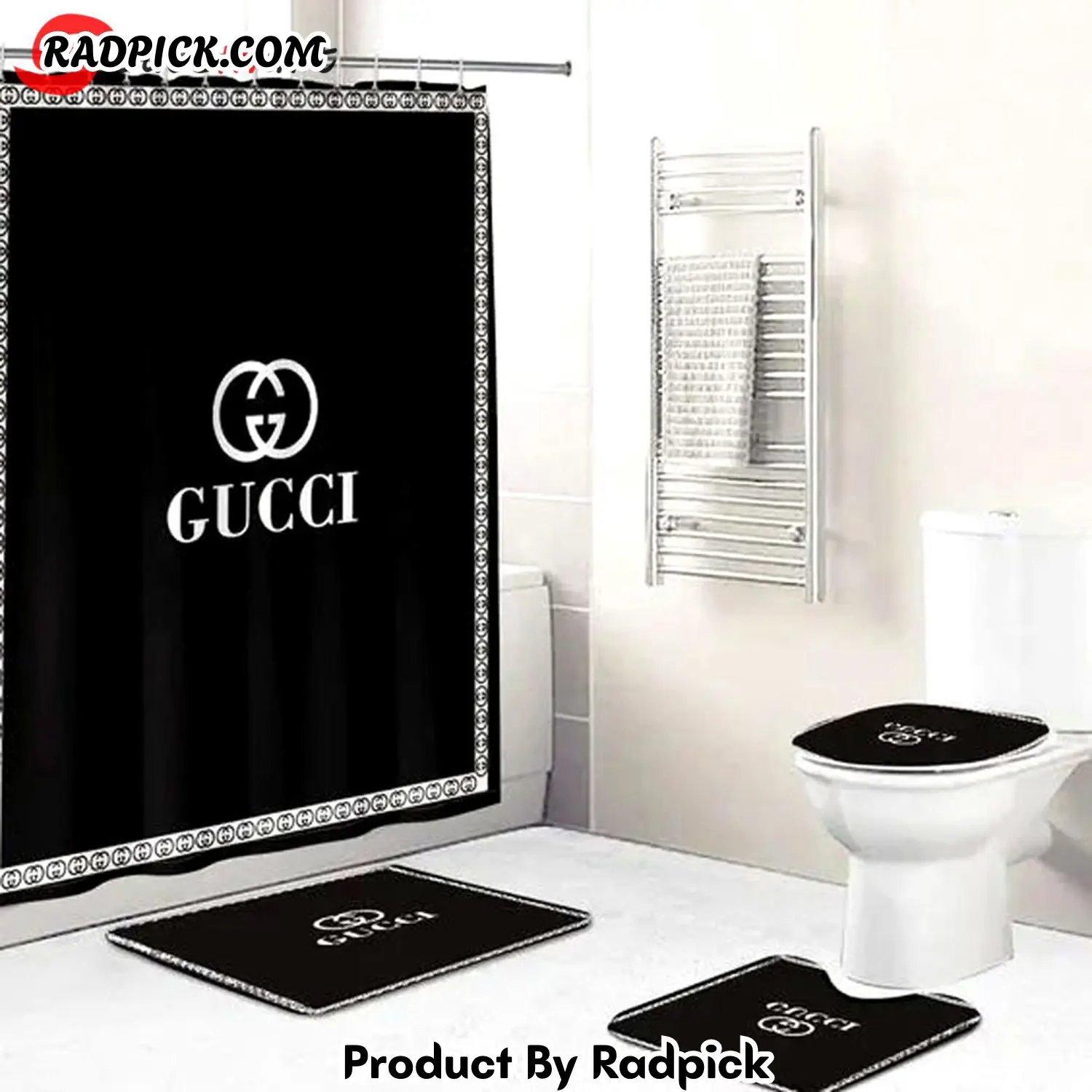 Gucci black bathroom set hot luxury shower curtain bath rug mat home decor 215 bathroom accessory sets rp387781